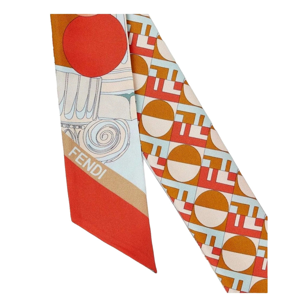 Fendi Two Sided Silk Wrappy Scarf in Red and Orange FF